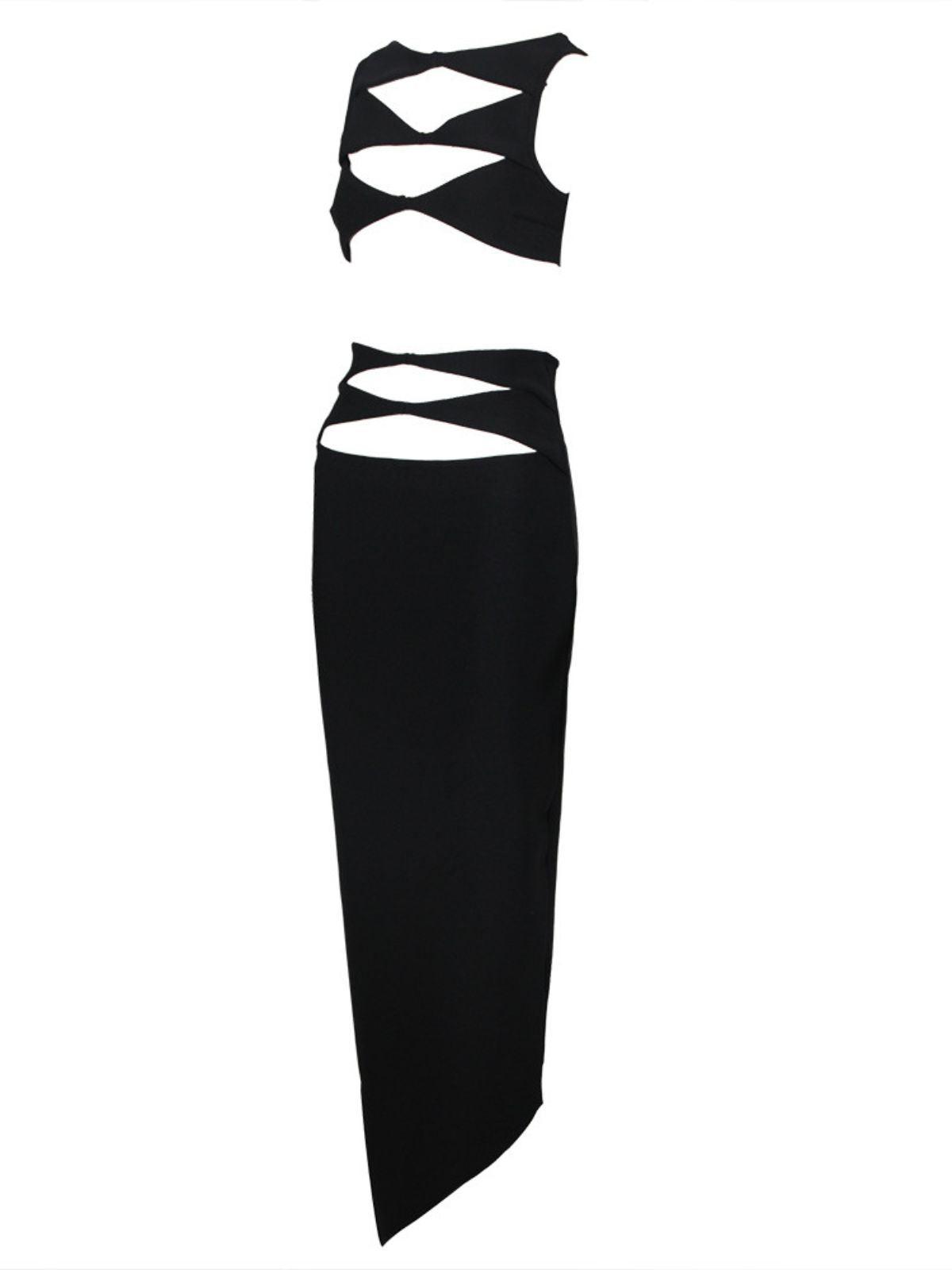 Black Cutout Bandage Top & Maxi Skirt Set | Mix Mix Style [Hot Seller]-Mix MIx Style