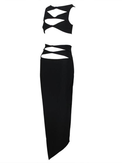 Black Cutout Bandage Top & Maxi Skirt Set | Mix Mix Style [Hot Seller]-Mix MIx Style