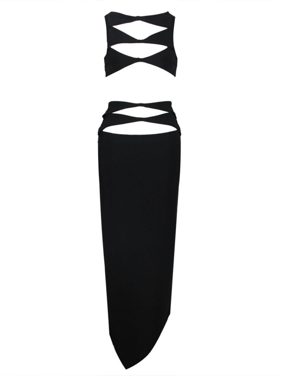 Black Cutout Bandage Top & Maxi Skirt Set | Mix Mix Style [Hot Seller]-Mix MIx Style