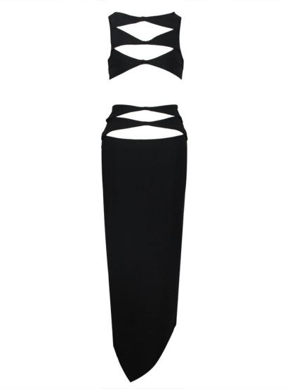 Black Cutout Bandage Top & Maxi Skirt Set | Mix Mix Style [Hot Seller]-Mix MIx Style