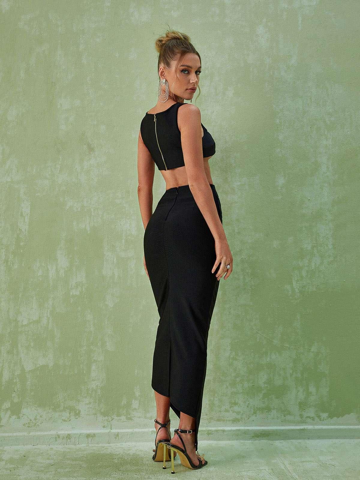 Black Cutout Bandage Top & Maxi Skirt Set | Mix Mix Style [Hot Seller]-Mix MIx Style