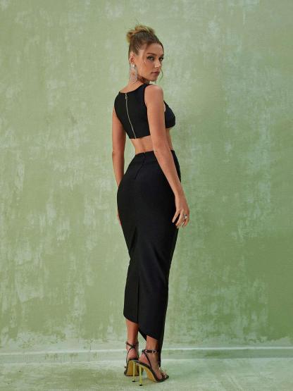 Black Cutout Bandage Top & Maxi Skirt Set | Mix Mix Style [Hot Seller]-Mix MIx Style