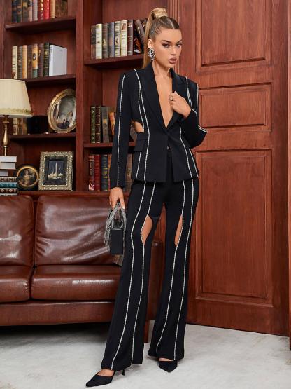 Helia Cutout Rhinestone Blazer Set-Mix MIx Style