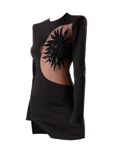 Black Long Sleeve Embellished Bandage Dress | Mix Mix Style [Hot Seller]-Mix MIx Style
