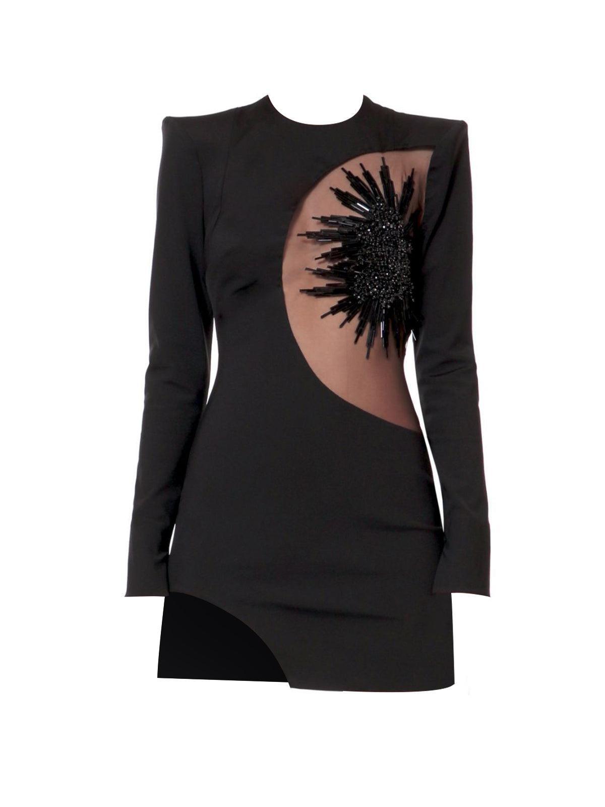 Black Long Sleeve Embellished Bandage Dress | Mix Mix Style [Hot Seller]-Mix MIx Style