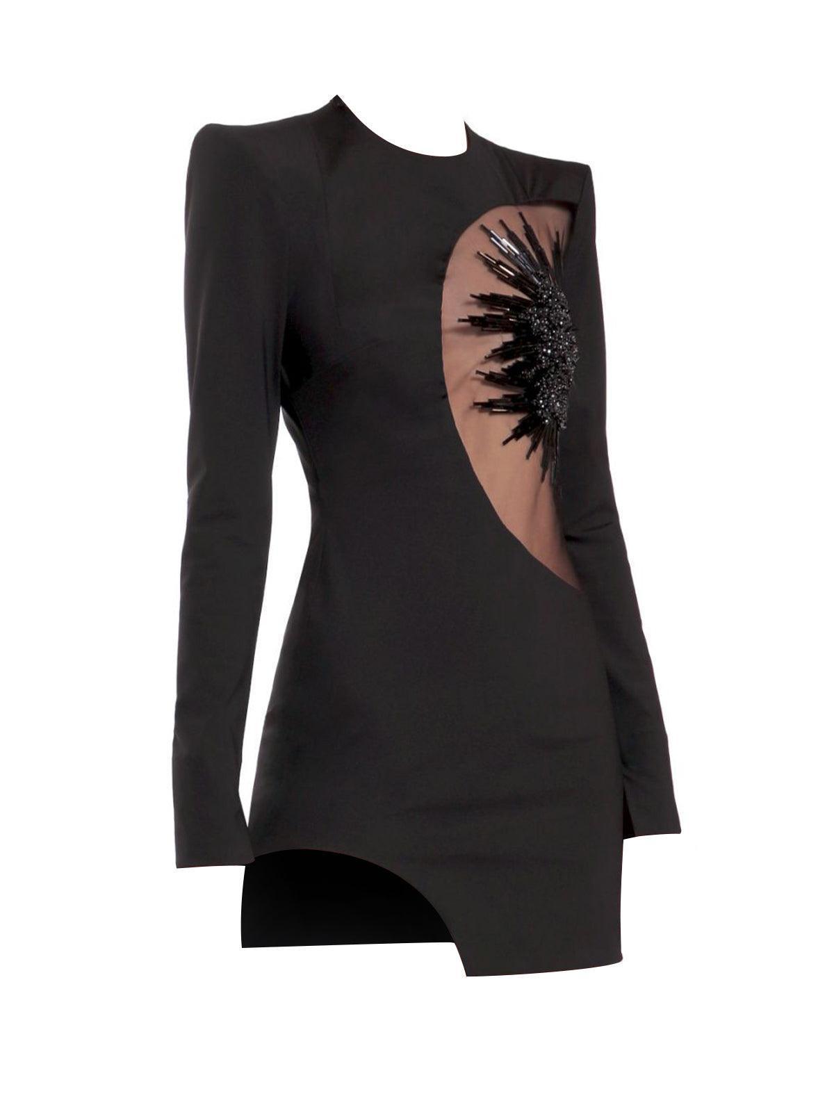 Black Long Sleeve Embellished Bandage Dress | Mix Mix Style [Hot Seller]-Mix MIx Style