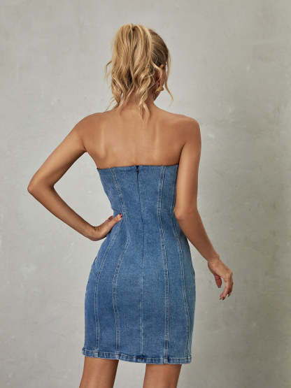 Hestia Strapless Denim Mini Dress-Mix MIx Style