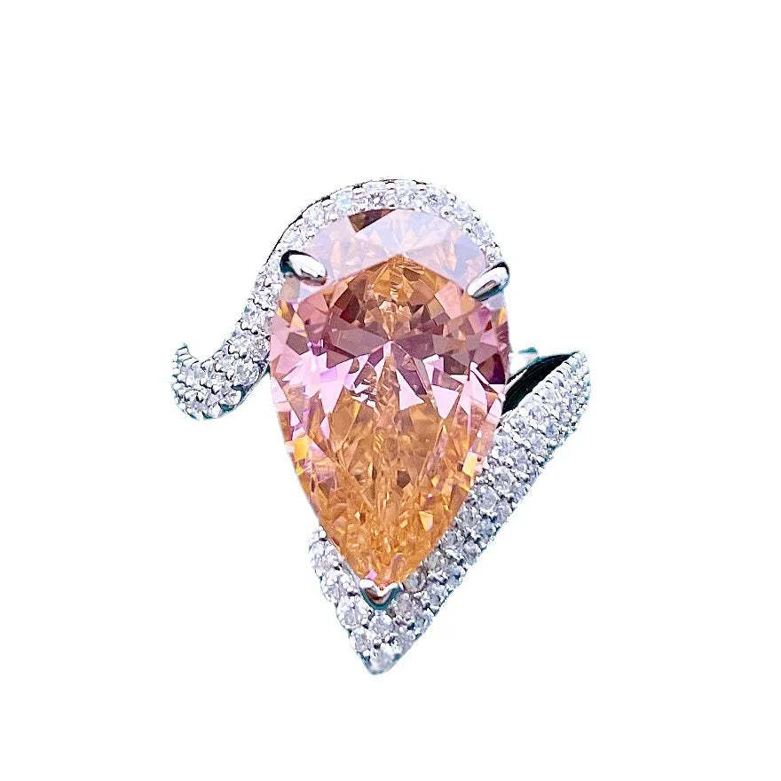 Unique Drop Pink Pear Cut Moissanite Diamonds 8ct 18k White Gold Elegant Luxury Engagement Ring | Mix Mix Style-Mix MIx Style