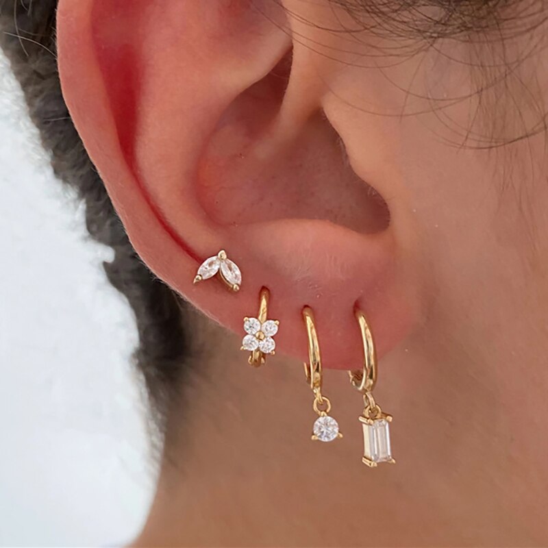 Small Hoop 18k Gold Plated Moissanite Diamonds Pendant Earrings | Mix Mix Style [Hot Seller]-Mix MIx Style