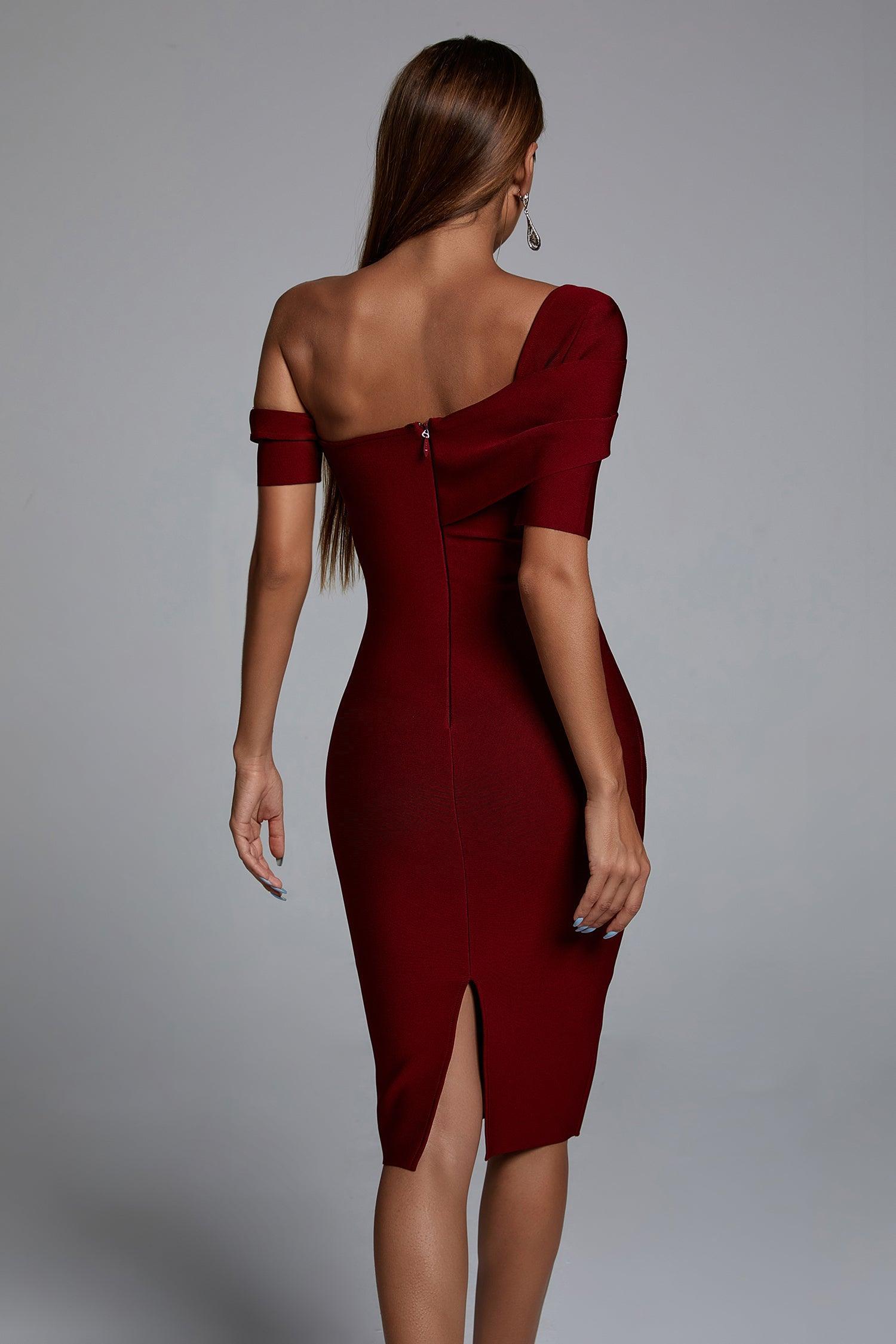 Midi Bandage Dress in Burgundy-Mix MIx Style