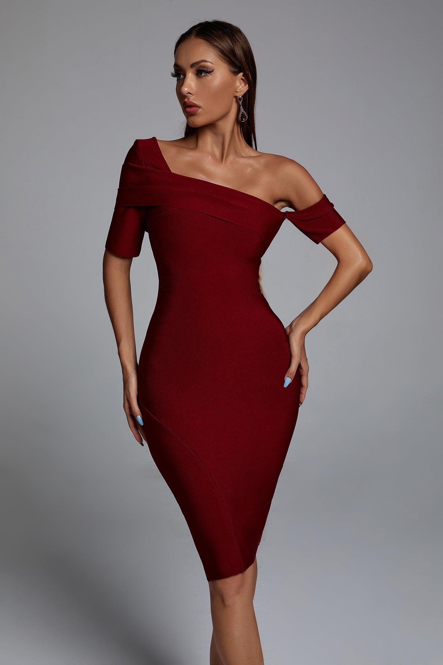Midi Bandage Dress in Burgundy-Mix MIx Style