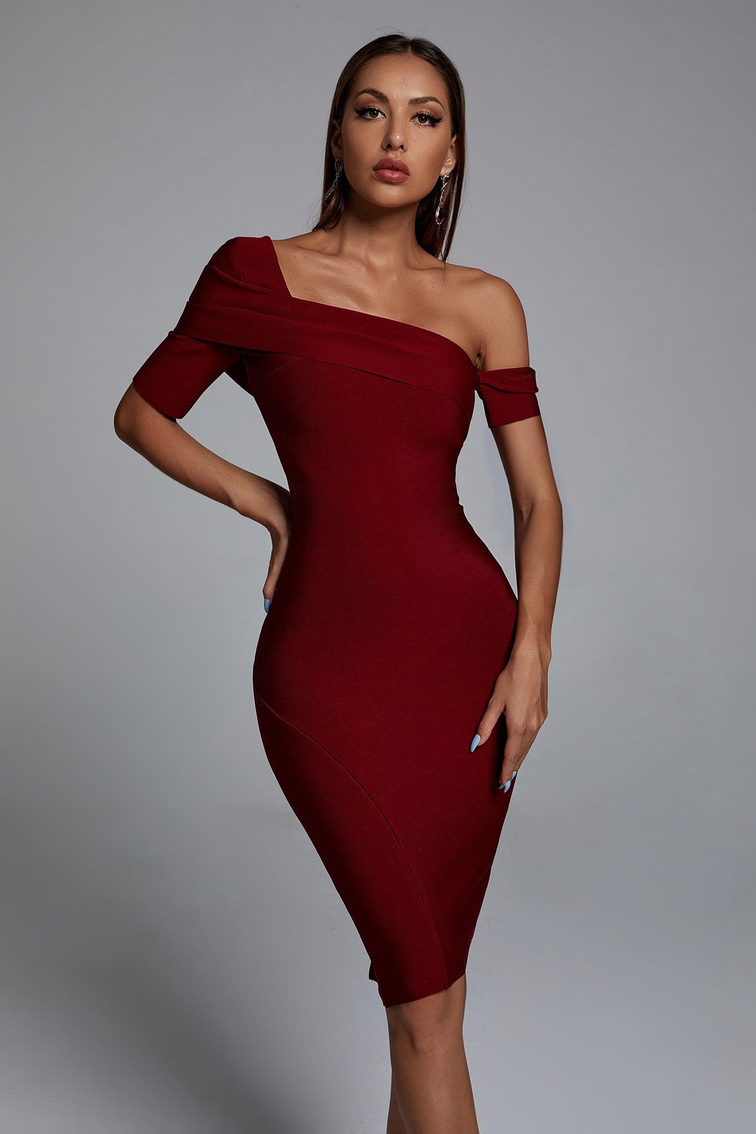 Midi Bandage Dress in Burgundy-Mix MIx Style