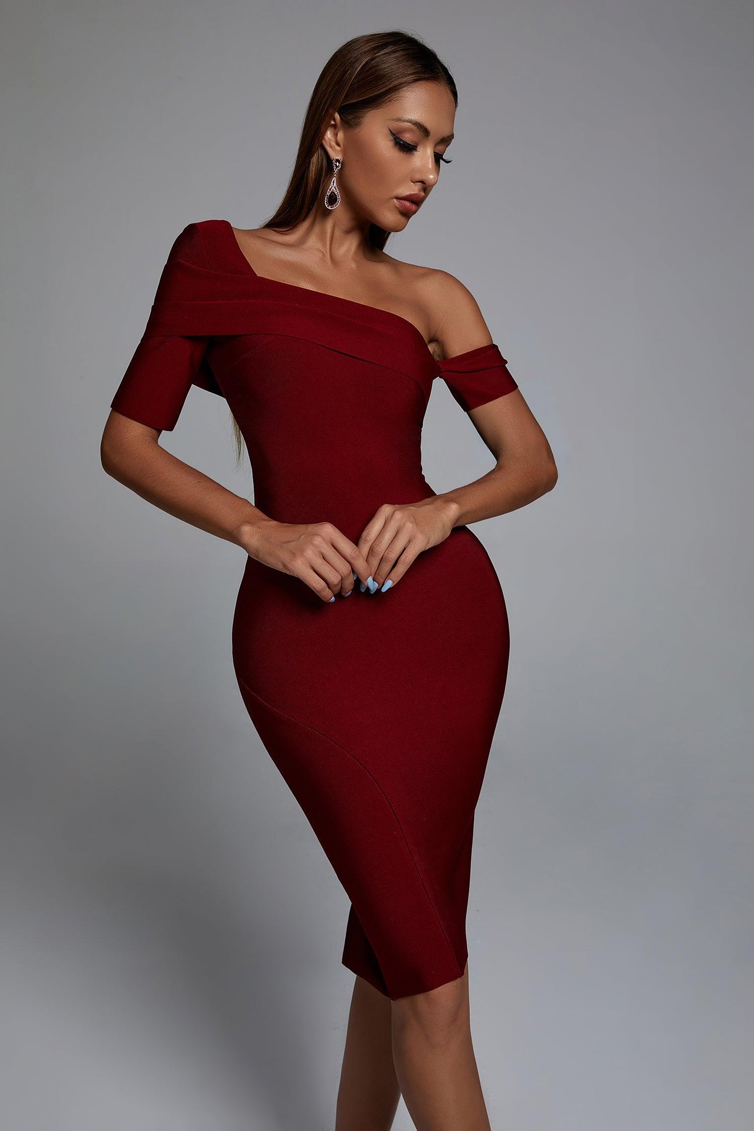 Midi Bandage Dress in Burgundy-Mix MIx Style