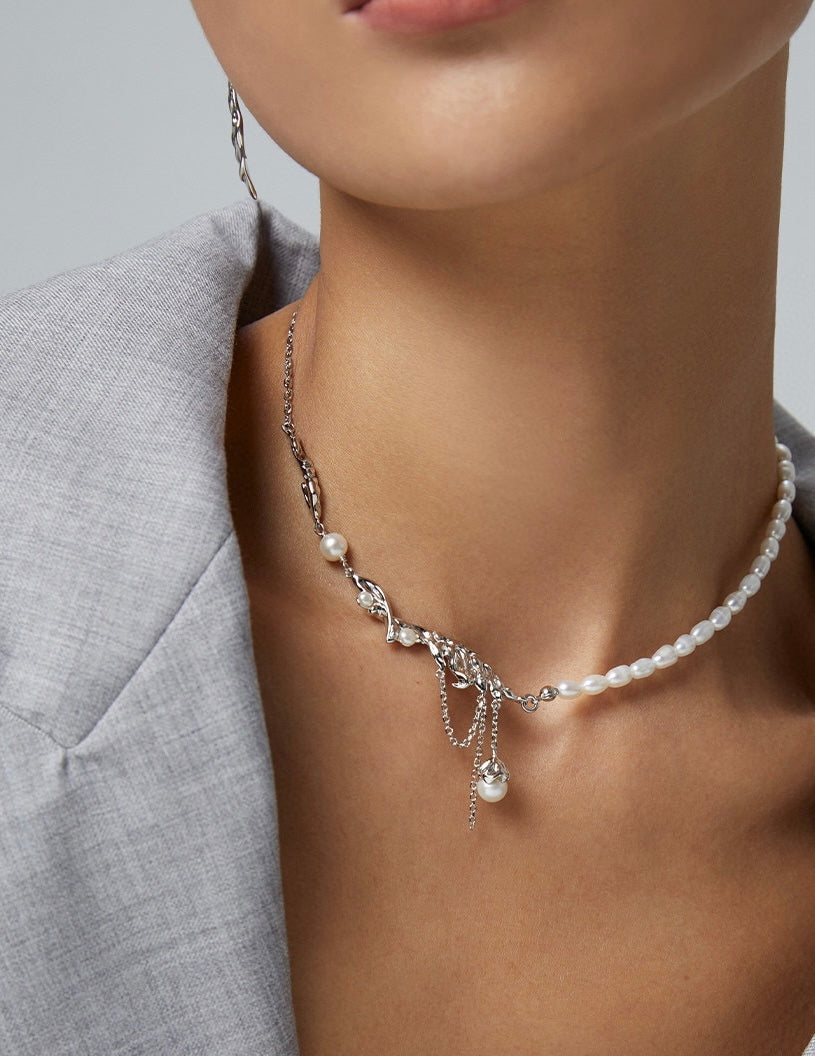 Feather Collection Freshwater Pearl s925 Sterling Silver Necklace | Mix Mix Style-Mix MIx Style