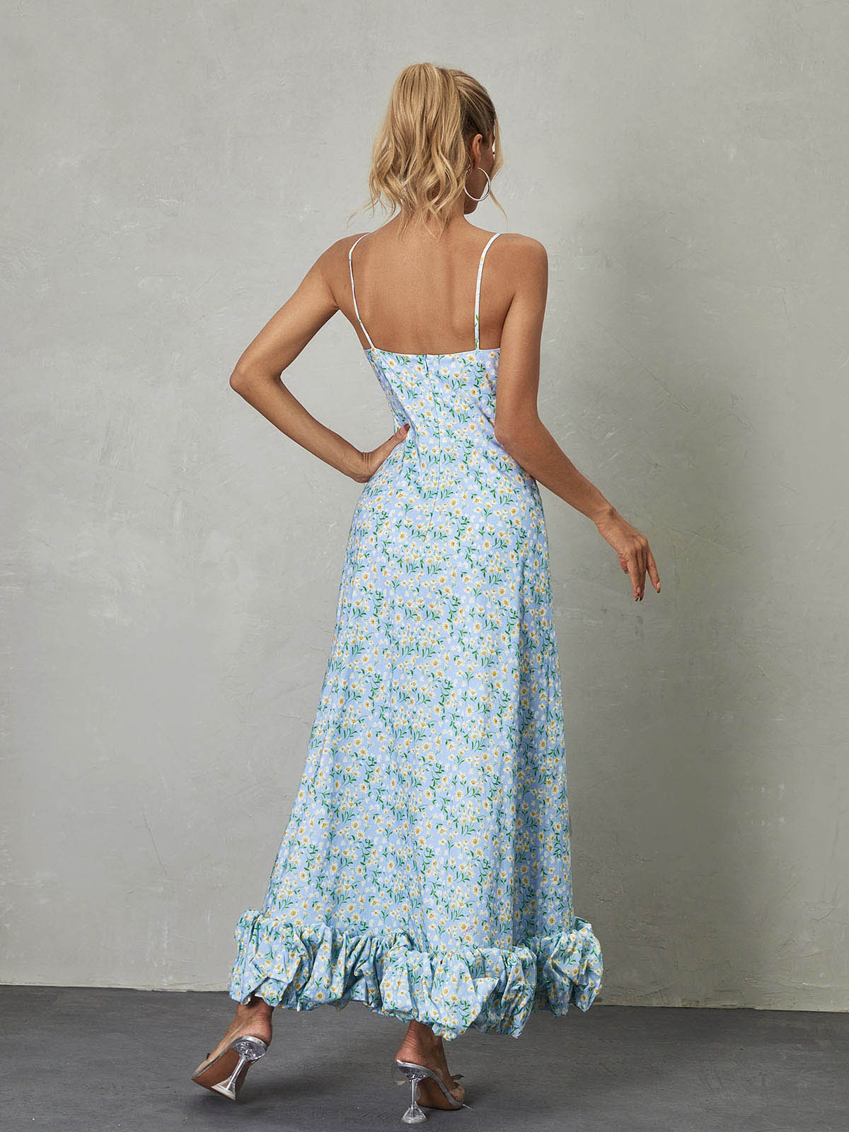 Spaghetti Floral Maxi Dress In Blue | Mix Mix Style [Hot Seller]-Mix MIx Style