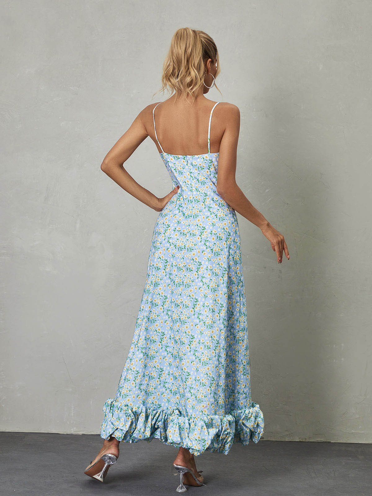Spaghetti Floral Maxi Dress In Blue | Mix Mix Style [Hot Seller]-Mix MIx Style