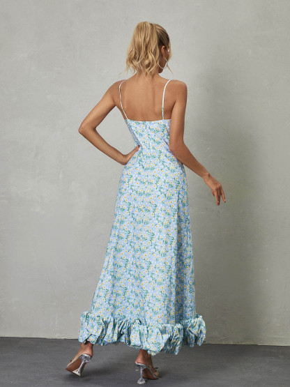 Spaghetti Floral Maxi Dress In Blue | Mix Mix Style [Hot Seller]-Mix MIx Style
