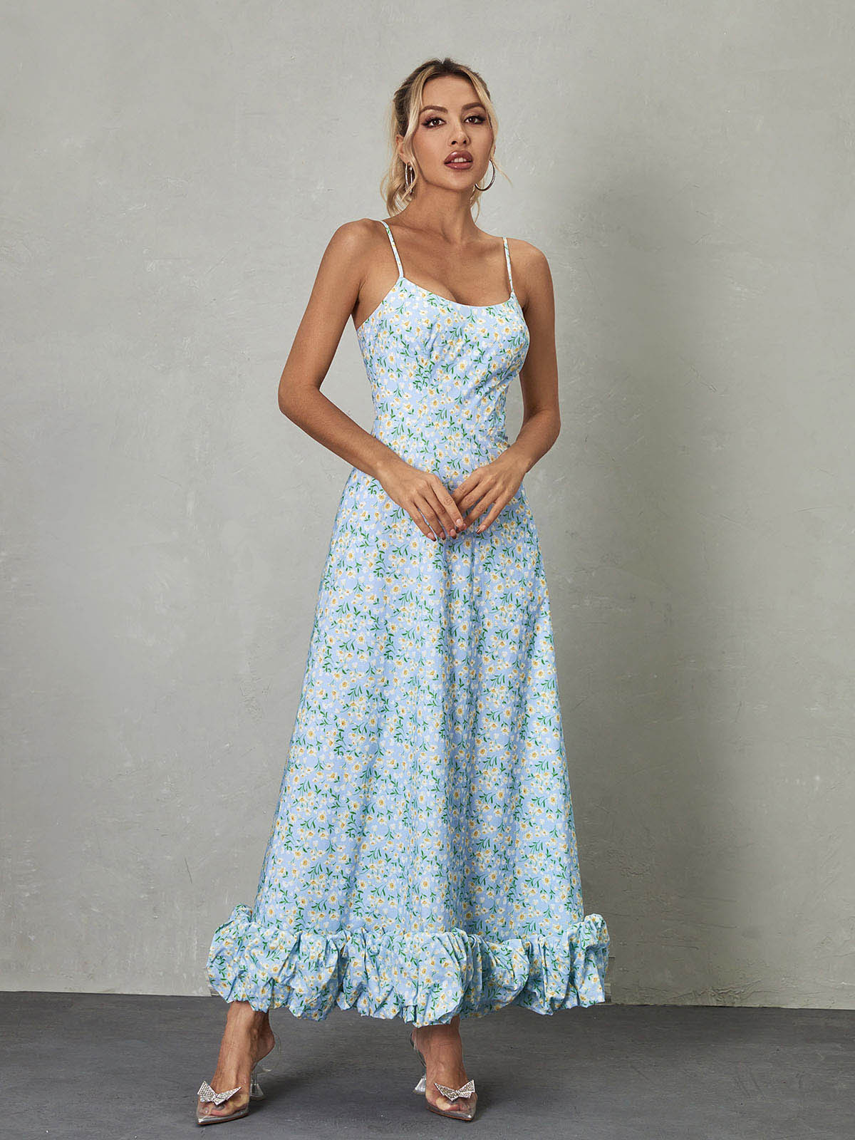 Spaghetti Floral Maxi Dress In Blue | Mix Mix Style [Hot Seller]-Mix MIx Style
