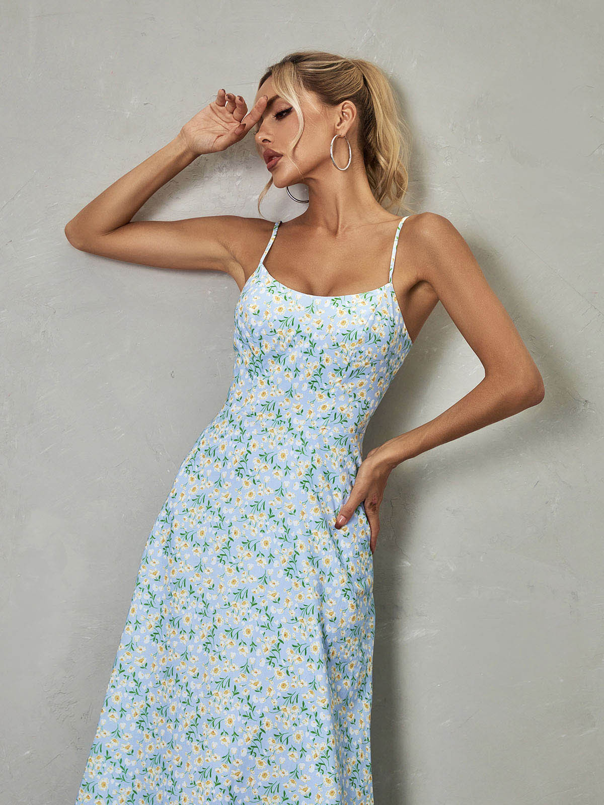 Spaghetti Floral Maxi Dress In Blue | Mix Mix Style [Hot Seller]-Mix MIx Style