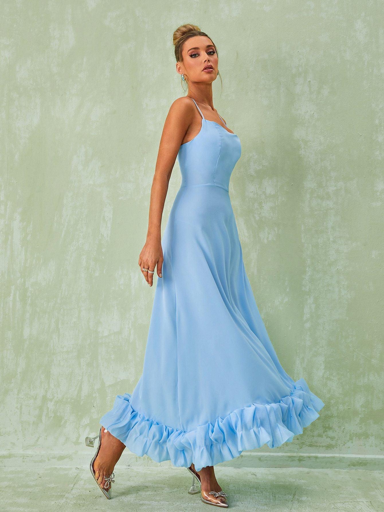 Blue Spaghetti Midi Dress | Mix Mix Style [Hot Seller]-Mix MIx Style