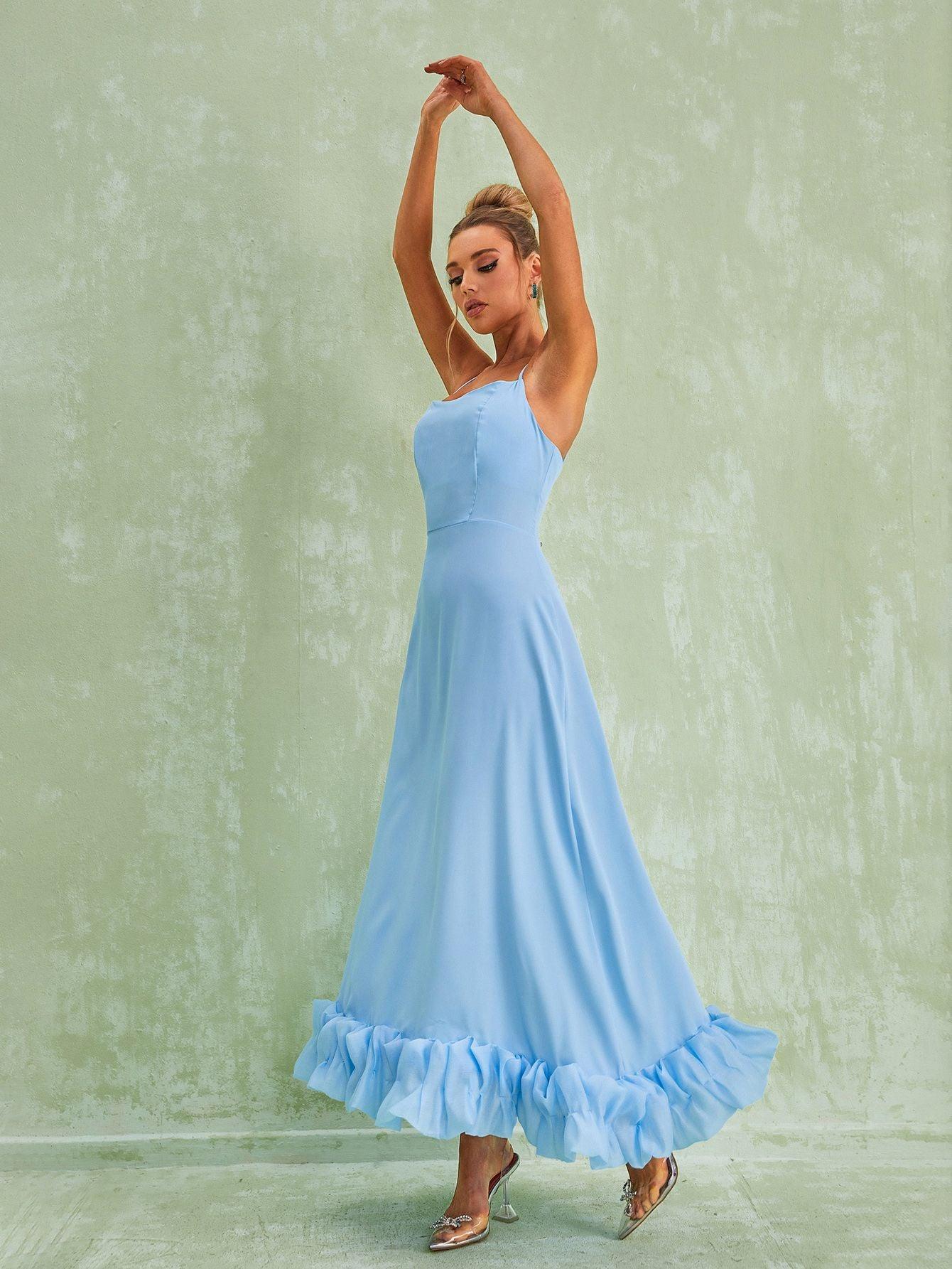 Blue Spaghetti Midi Dress | Mix Mix Style [Hot Seller]-Mix MIx Style