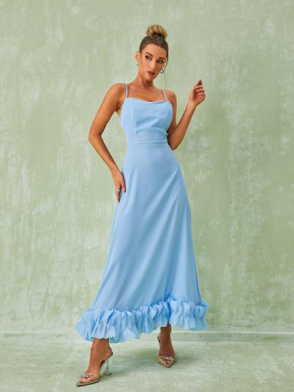 Blue Spaghetti Midi Dress | Mix Mix Style [Hot Seller]-Mix MIx Style