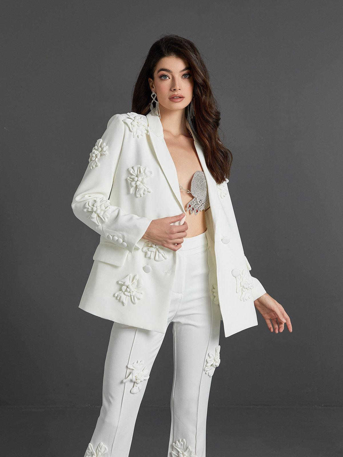 Indiana Floral Embellished Blazer Set In White-Mix MIx Style