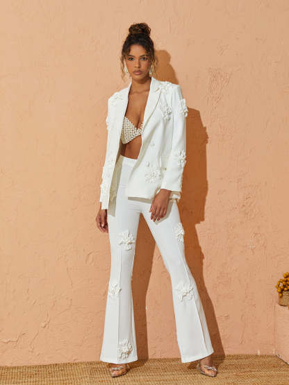 Indiana Floral Embellished Blazer Set In White-Mix MIx Style