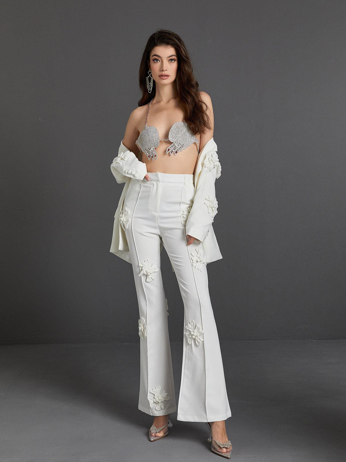 Indiana Floral Embellished Blazer Set In White-Mix MIx Style