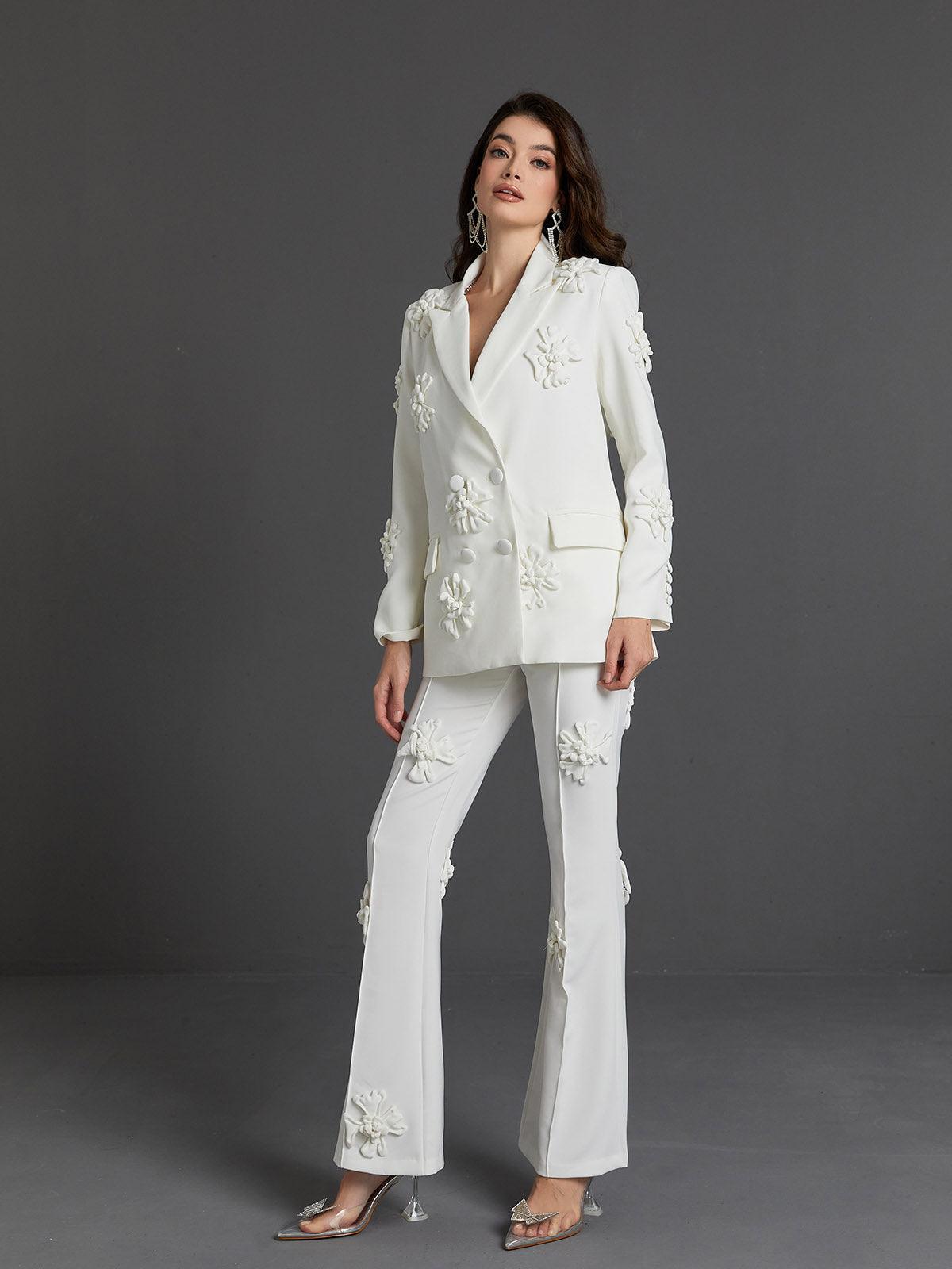 Indiana Floral Embellished Blazer Set In White-Mix MIx Style