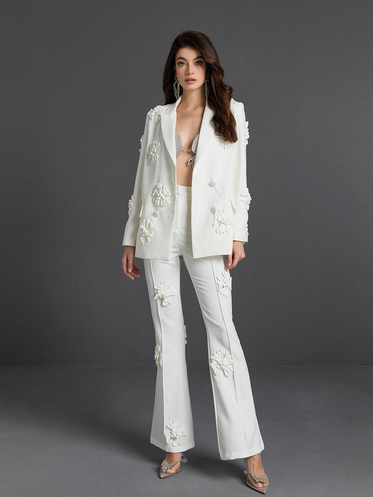 Indiana Floral Embellished Blazer Set In White-Mix MIx Style