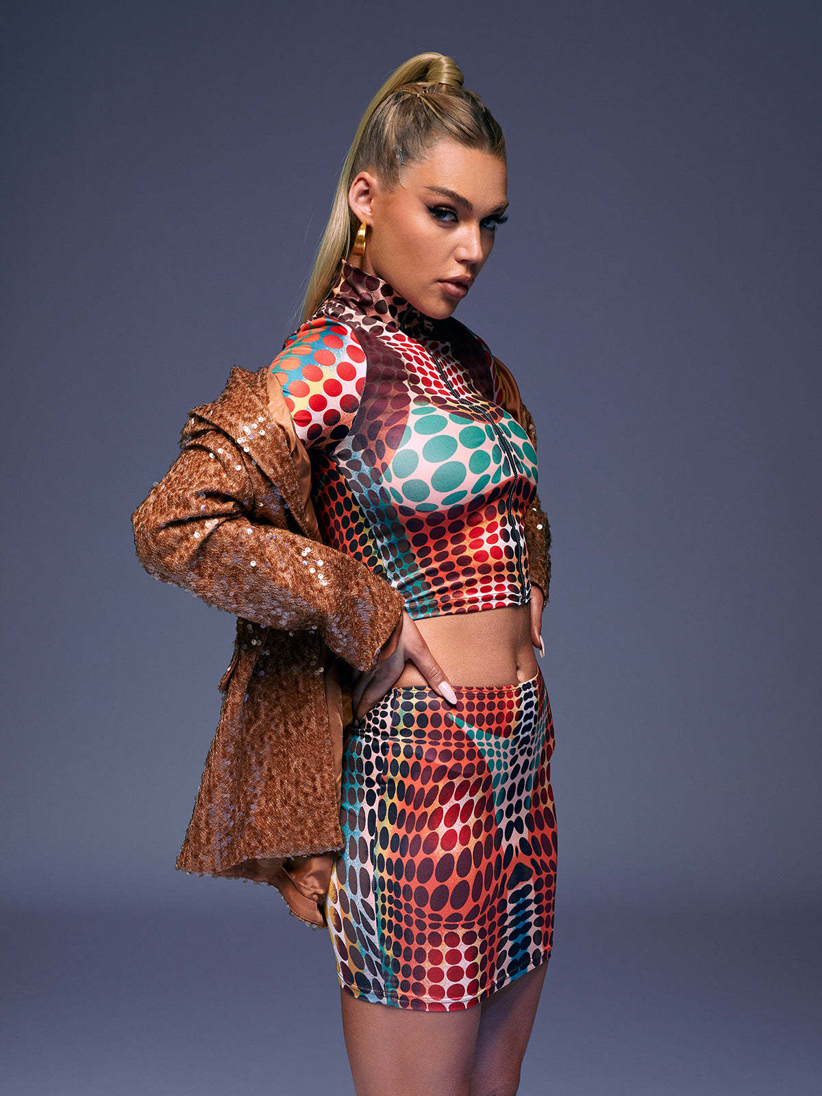 Multicolor Long Sleeve Dot & Mini Skirt Set | Mix Mix Style [Hot Seller]-Mix MIx Style