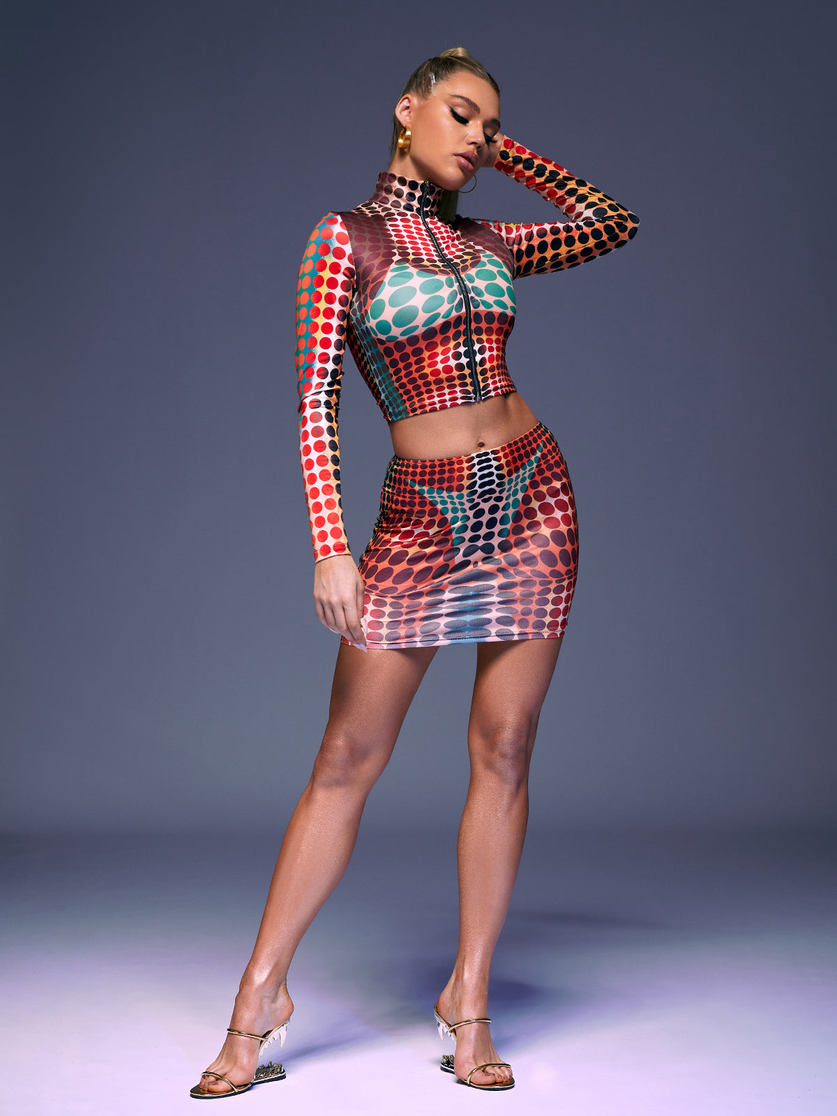 Multicolor Long Sleeve Dot & Mini Skirt Set | Mix Mix Style [Hot Seller]-Mix MIx Style
