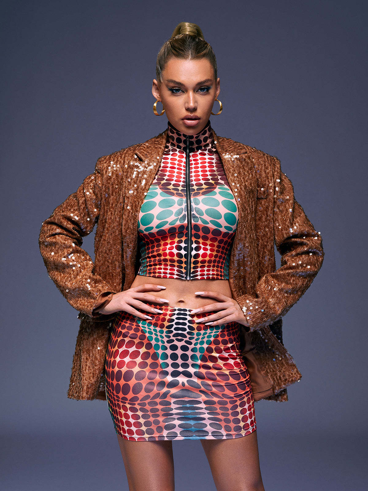 Multicolor Long Sleeve Dot & Mini Skirt Set | Mix Mix Style [Hot Seller]-Mix MIx Style