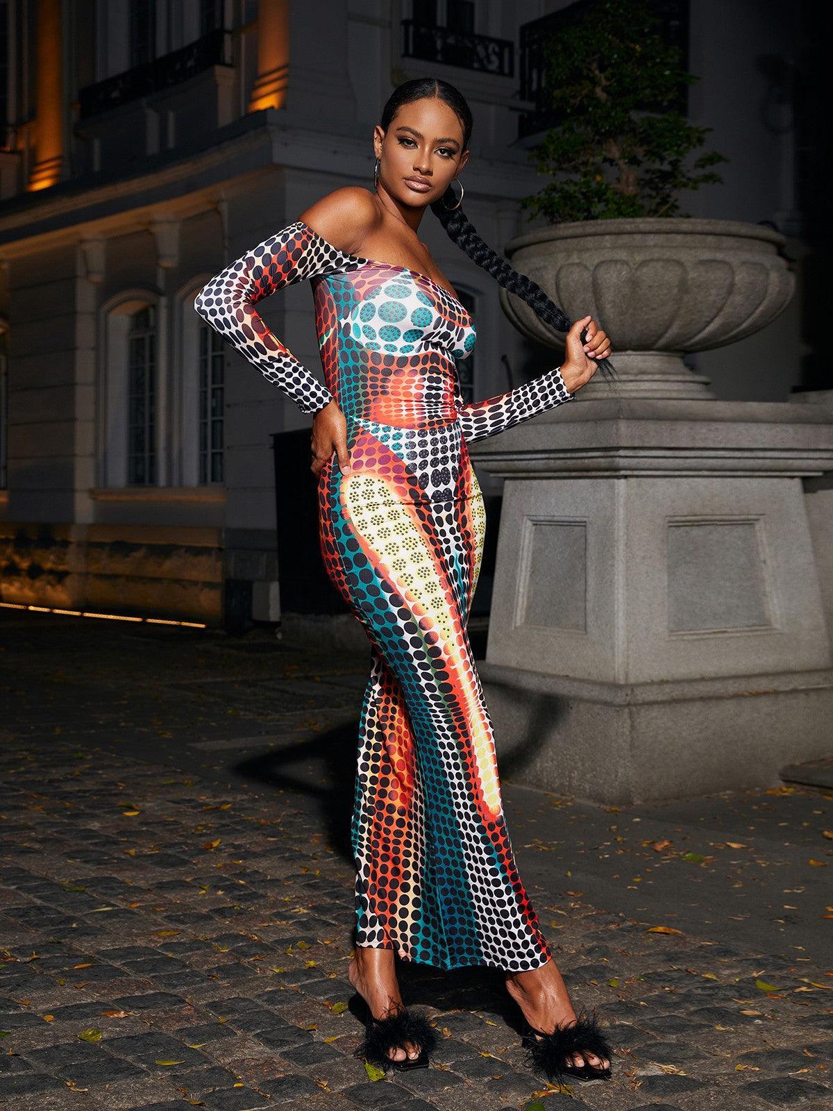 Multicolor Off Shoulder Maxi Dress | Mix Mix Style [Hot Seller]-Mix MIx Style