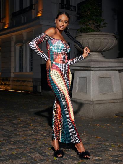 Multicolor Off Shoulder Maxi Dress | Mix Mix Style [Hot Seller]-Mix MIx Style