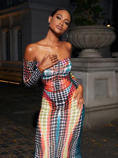 Multicolor Off Shoulder Maxi Dress | Mix Mix Style [Hot Seller]-Mix MIx Style