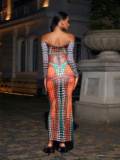 Multicolor Off Shoulder Maxi Dress | Mix Mix Style [Hot Seller]-Mix MIx Style
