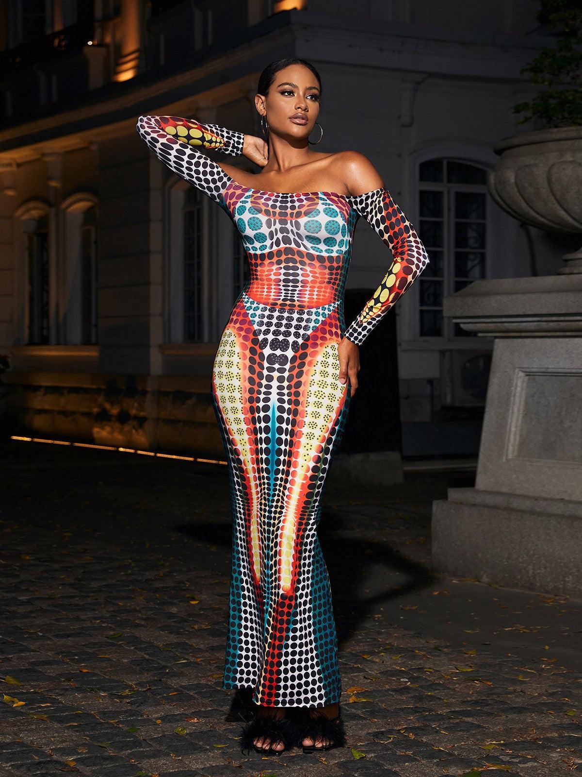 Multicolor Off Shoulder Maxi Dress | Mix Mix Style [Hot Seller]-Mix MIx Style