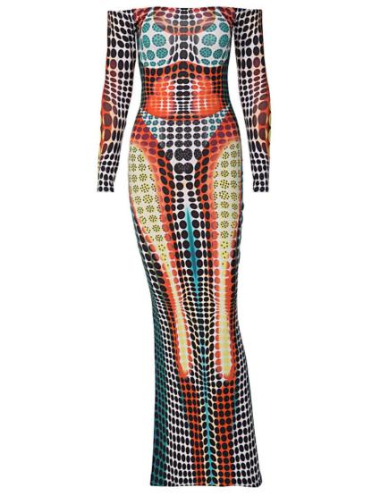 Multicolor Off Shoulder Maxi Dress | Mix Mix Style [Hot Seller]-Mix MIx Style