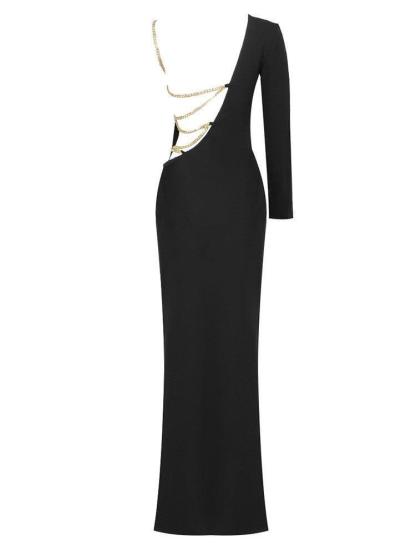 Black One Shoulder Backless Slit Maxi Dress | Mix Mix Style [Hot Seller]-Mix MIx Style