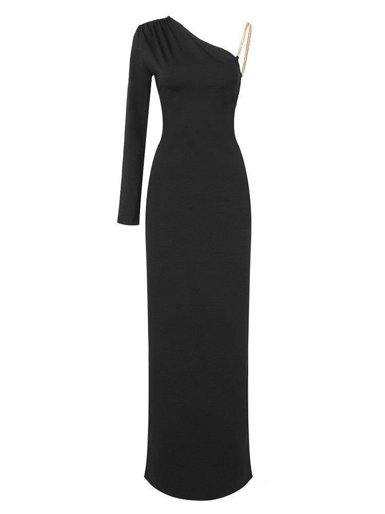 Black One Shoulder Backless Slit Maxi Dress | Mix Mix Style [Hot Seller]-Mix MIx Style