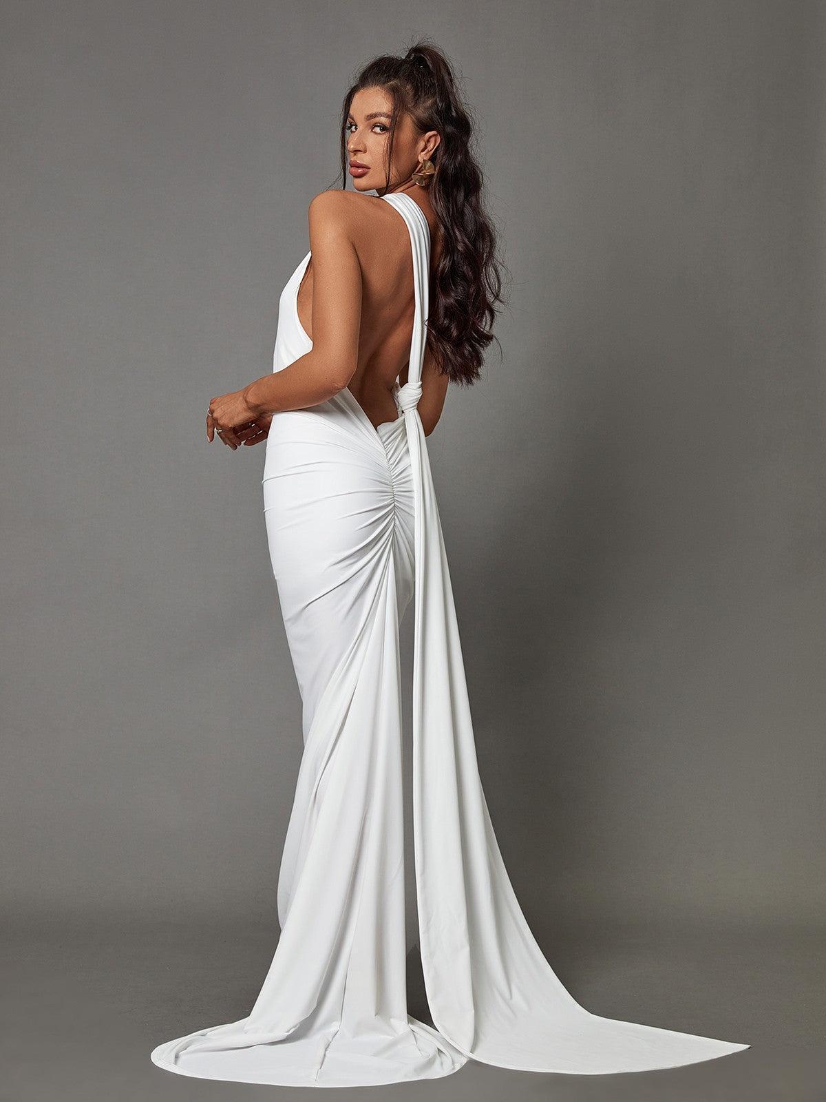 White Backless Maxi Dress | Mix Mix Style [Hot Seller]-Mix MIx Style