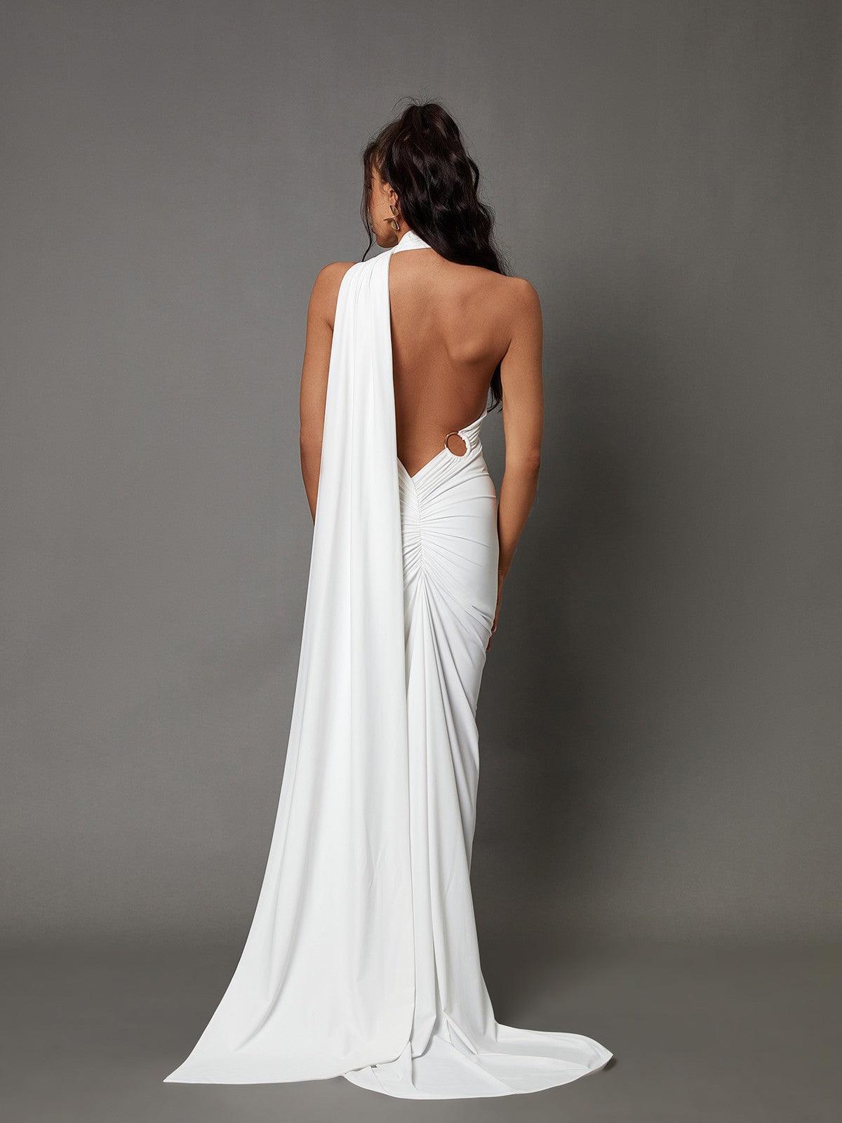 White Backless Maxi Dress | Mix Mix Style [Hot Seller]-Mix MIx Style