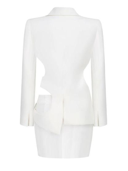 White Cutout Blazer Set | Mix Mix Style [Hot Seller]-Mix MIx Style