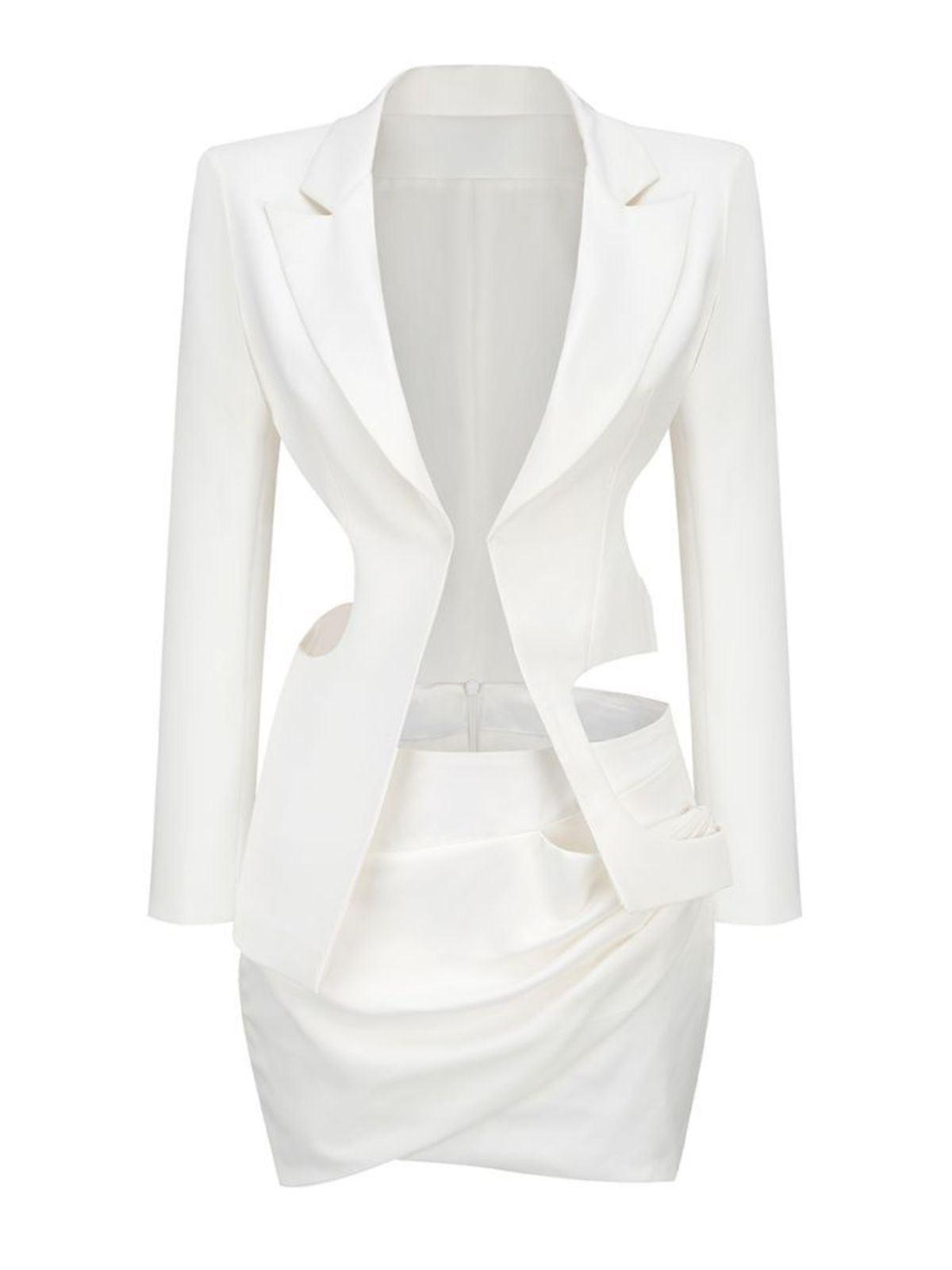 White Cutout Blazer Set | Mix Mix Style [Hot Seller]-Mix MIx Style