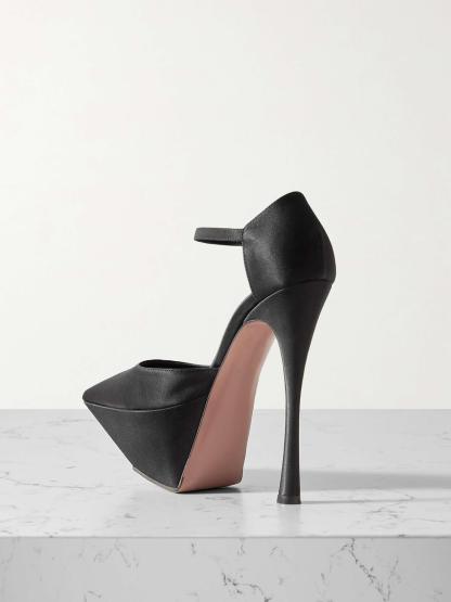 Janet Satin Platform Pumps In Black-Mix MIx Style