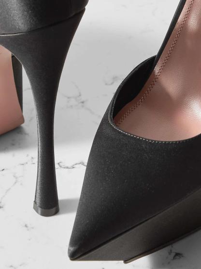 Janet Satin Platform Pumps In Black-Mix MIx Style