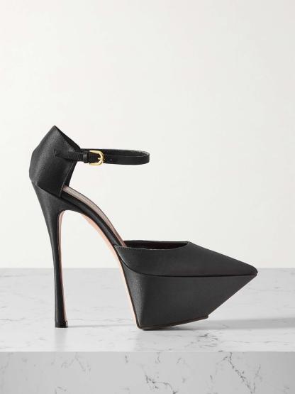 Janet Satin Platform Pumps In Black-Mix MIx Style