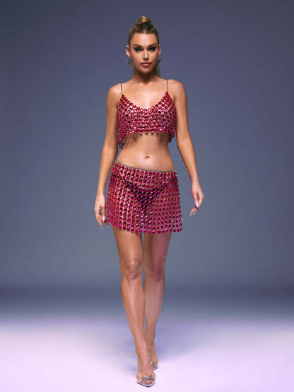 Pink Chainmail Top & Mini Skirt Set | Mix Mix Style [Hot Seller]-Mix MIx Style
